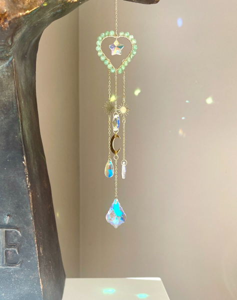 Sonnenfänger Herz Mond Windspiel Edelstein Esoterik Geschenk Stern Sonne Mond